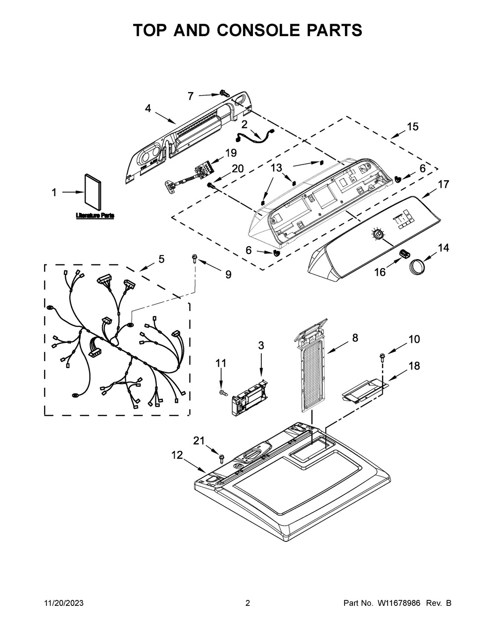 Top And Console Parts Diagram and Parts List for WGD6150PB0  Whirlpool Dryer