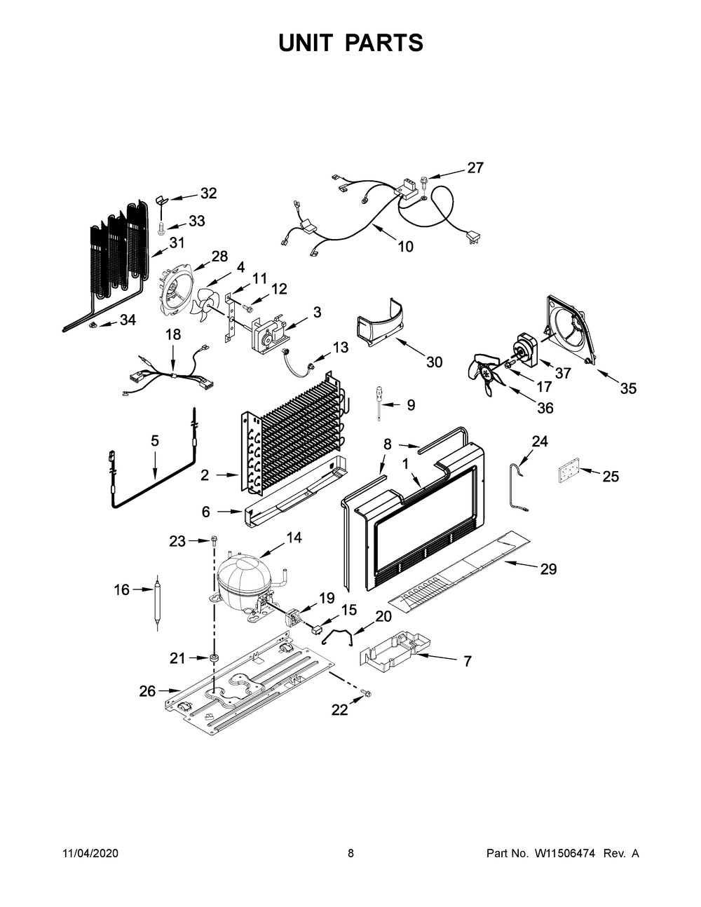 Unit Parts Diagram and Parts List for GARF30FDGB01  Whirlpool Refrigerator