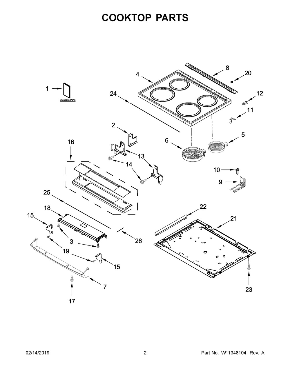 Cooktop Parts Diagram and Parts List for YWEE510S0FW2  Whirlpool Range
