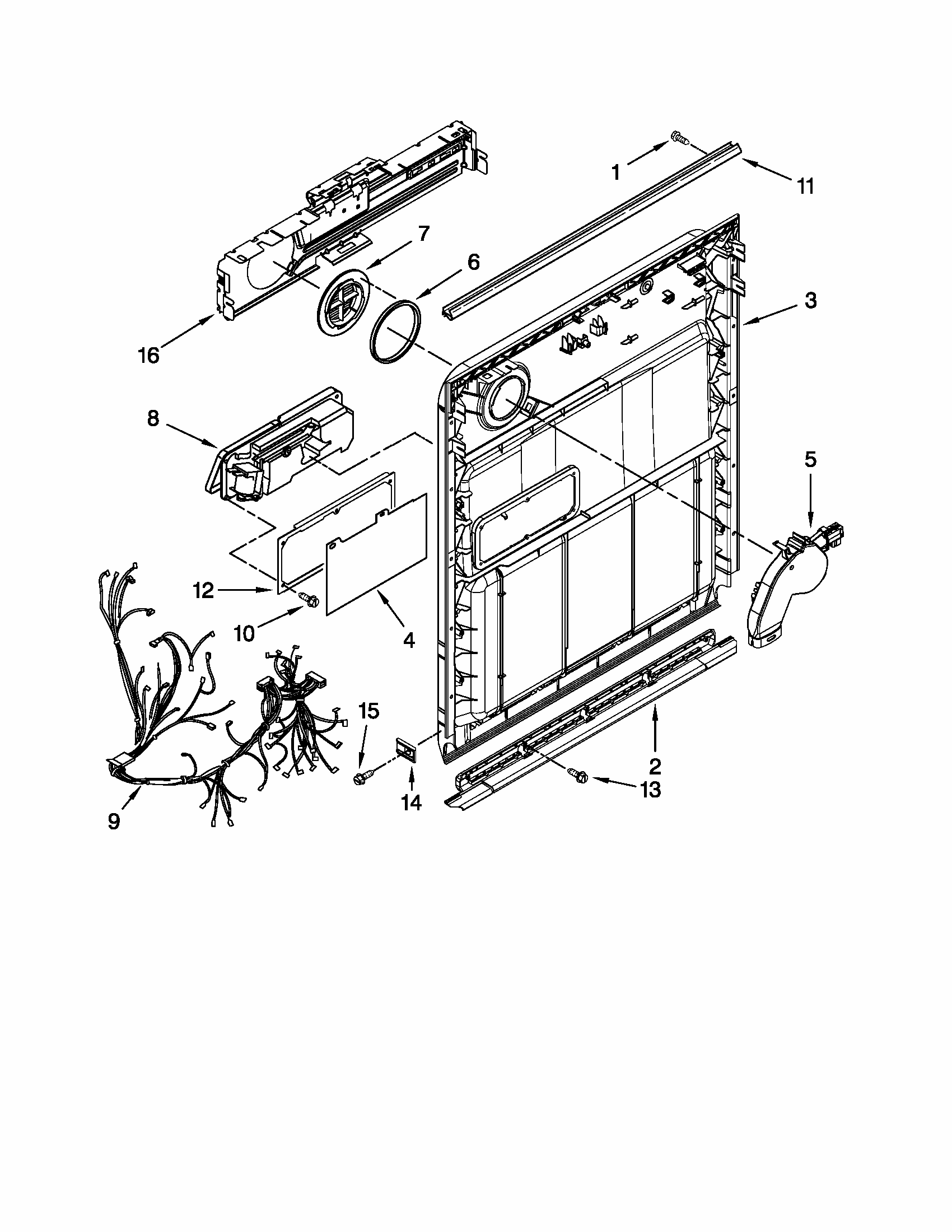 Inner Door Parts Diagram and Parts List for 66513299K111  Kenmore Dishwasher