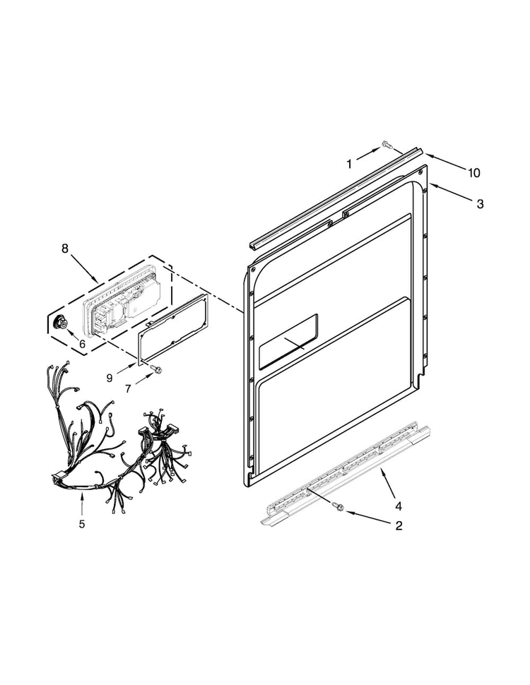 Inner Door Parts Diagram and Parts List for KDTE204DWH1  KitchenAid Dishwasher