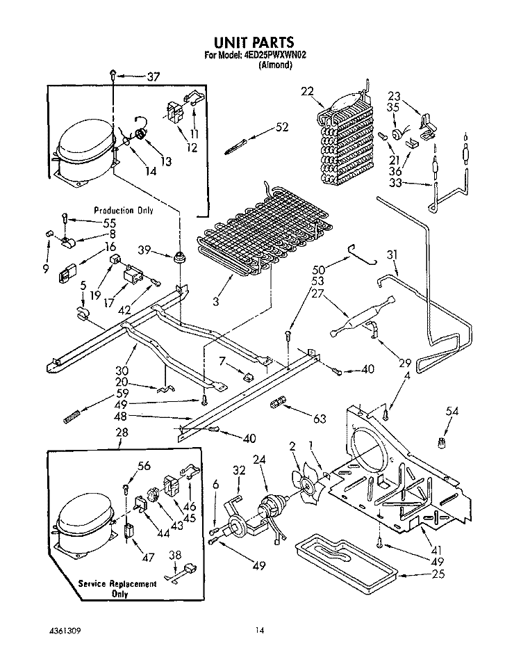 UNIT Diagram and Parts List for 4ED25PWXWN02  Whirlpool Refrigerator