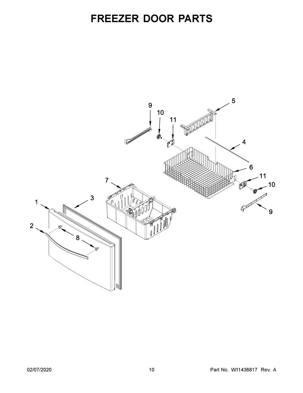 Freezer Door Parts Diagram and Parts List for WRF555SDHB02  Whirlpool Refrigerator