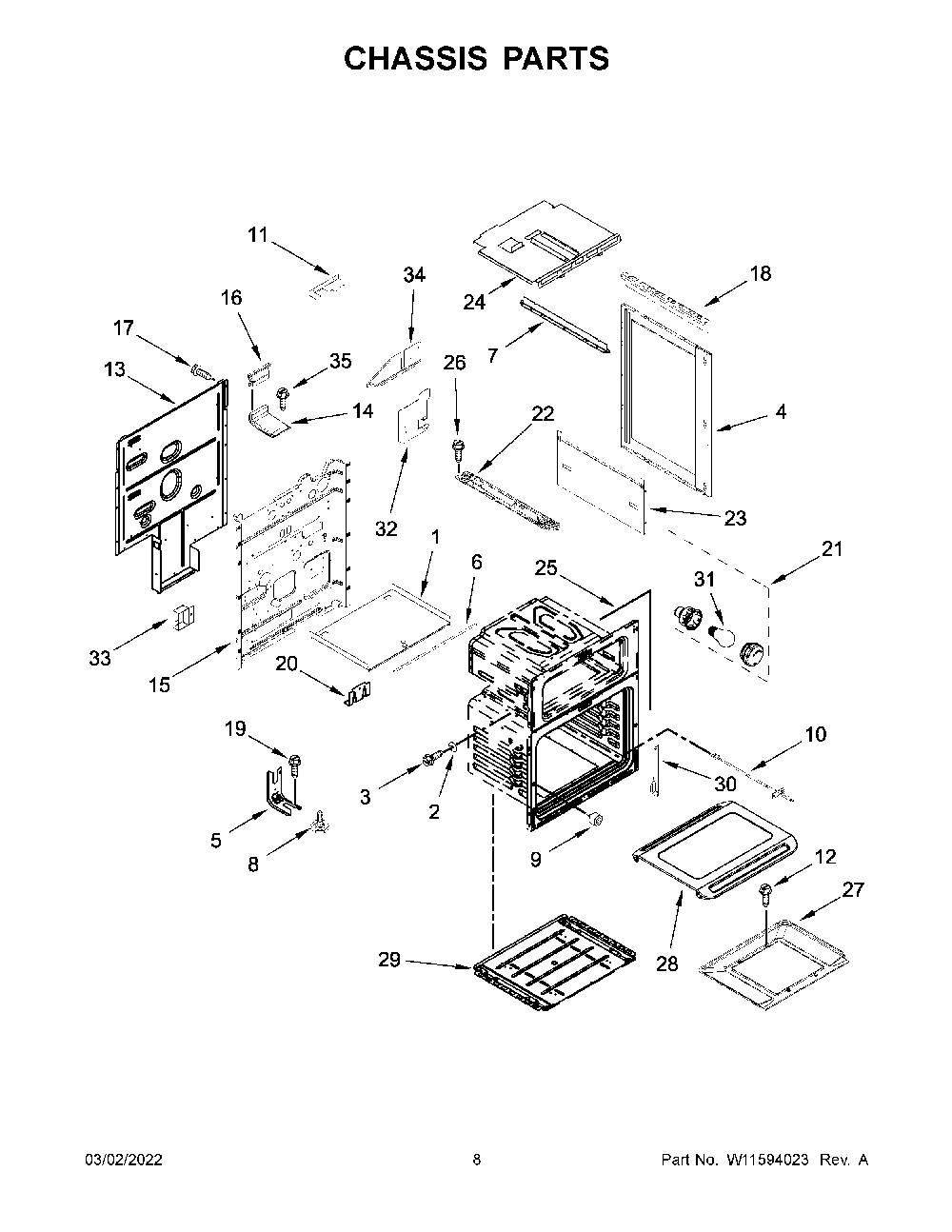 Chassis Parts Diagram and Parts List for KFGD500EBS05  KitchenAid Range