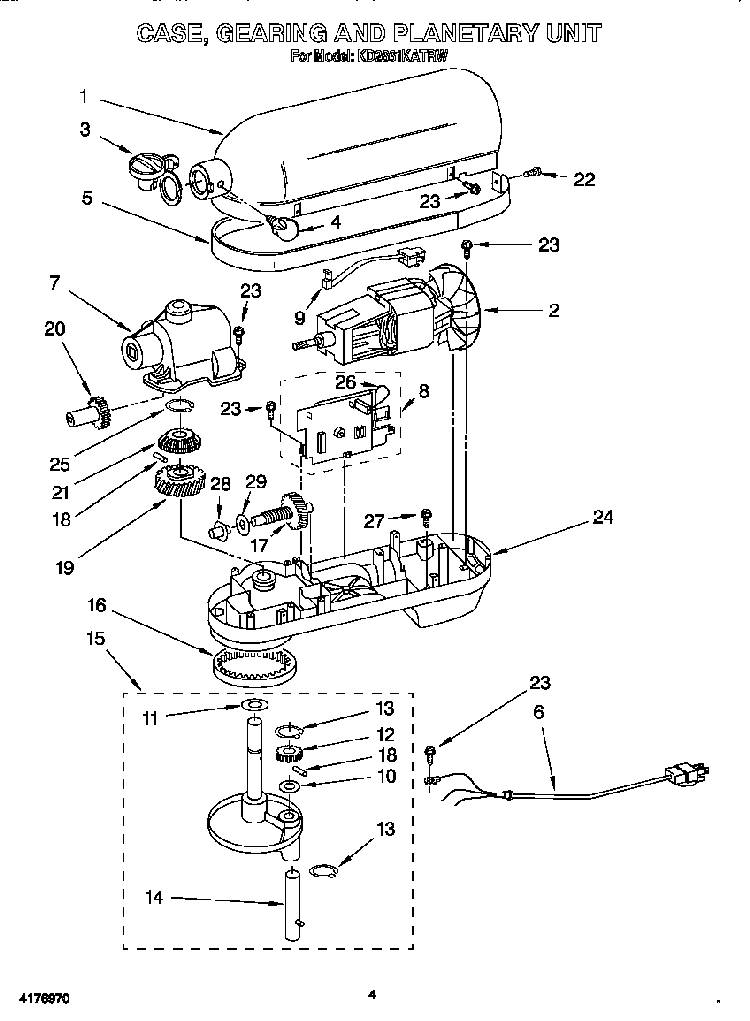Case, Gearing, Planetary Unit Diagram and Parts List for KD2661KATRW  KitchenAid Mixer