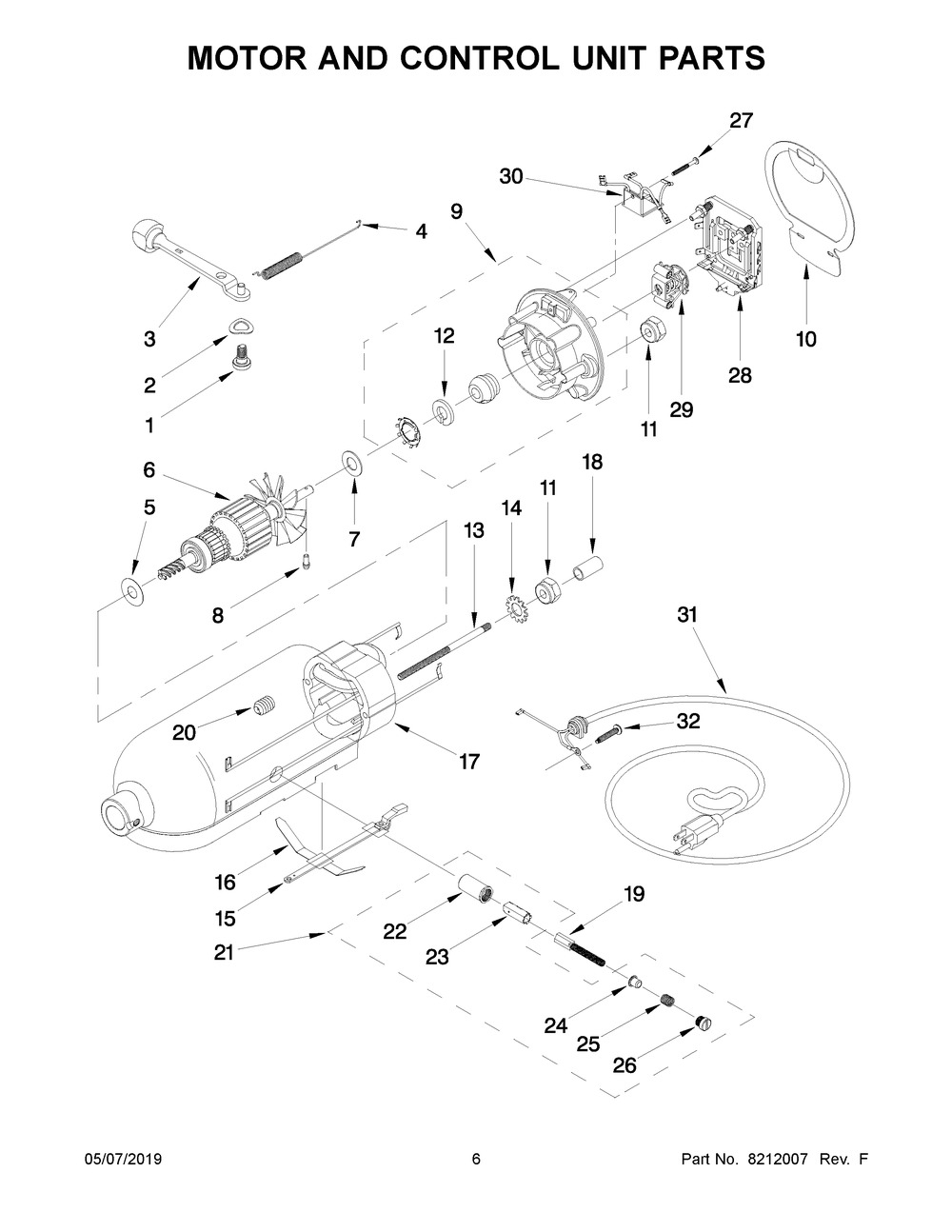 Motor And Control Unit Parts Diagram and Parts List for 5KSM150PSAVB0  Whirlpool Mixer