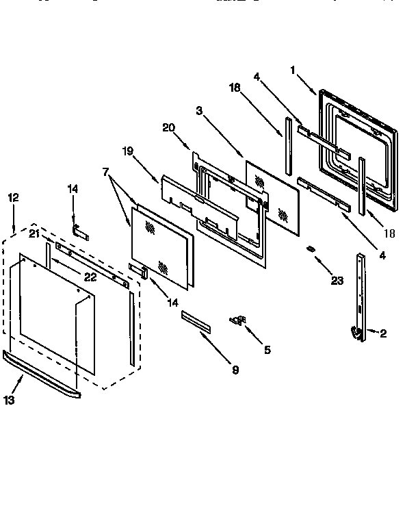 Oven Door Diagram and Parts List for RBS248PDB4  Whirlpool Wall Oven