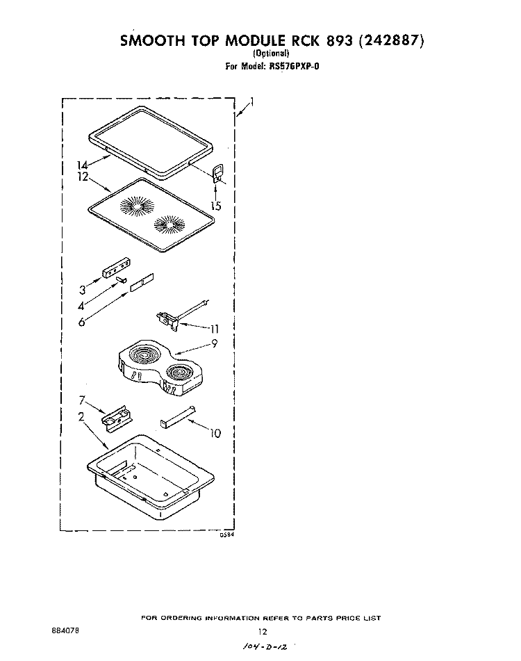 SMOOTH TOP MODULE Diagram and Parts List for RS576PXP0  Whirlpool Range