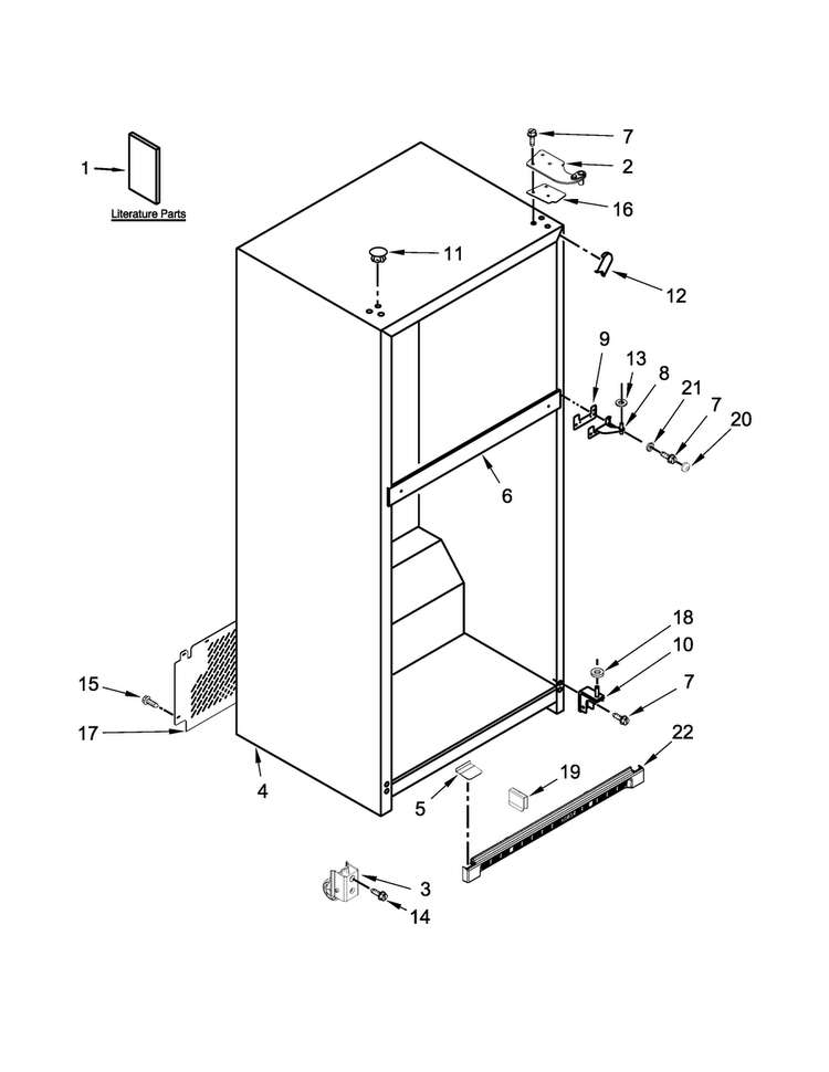 Cabinet Parts Diagram and Parts List for 5WT511SFEG00  Whirlpool Refrigerator