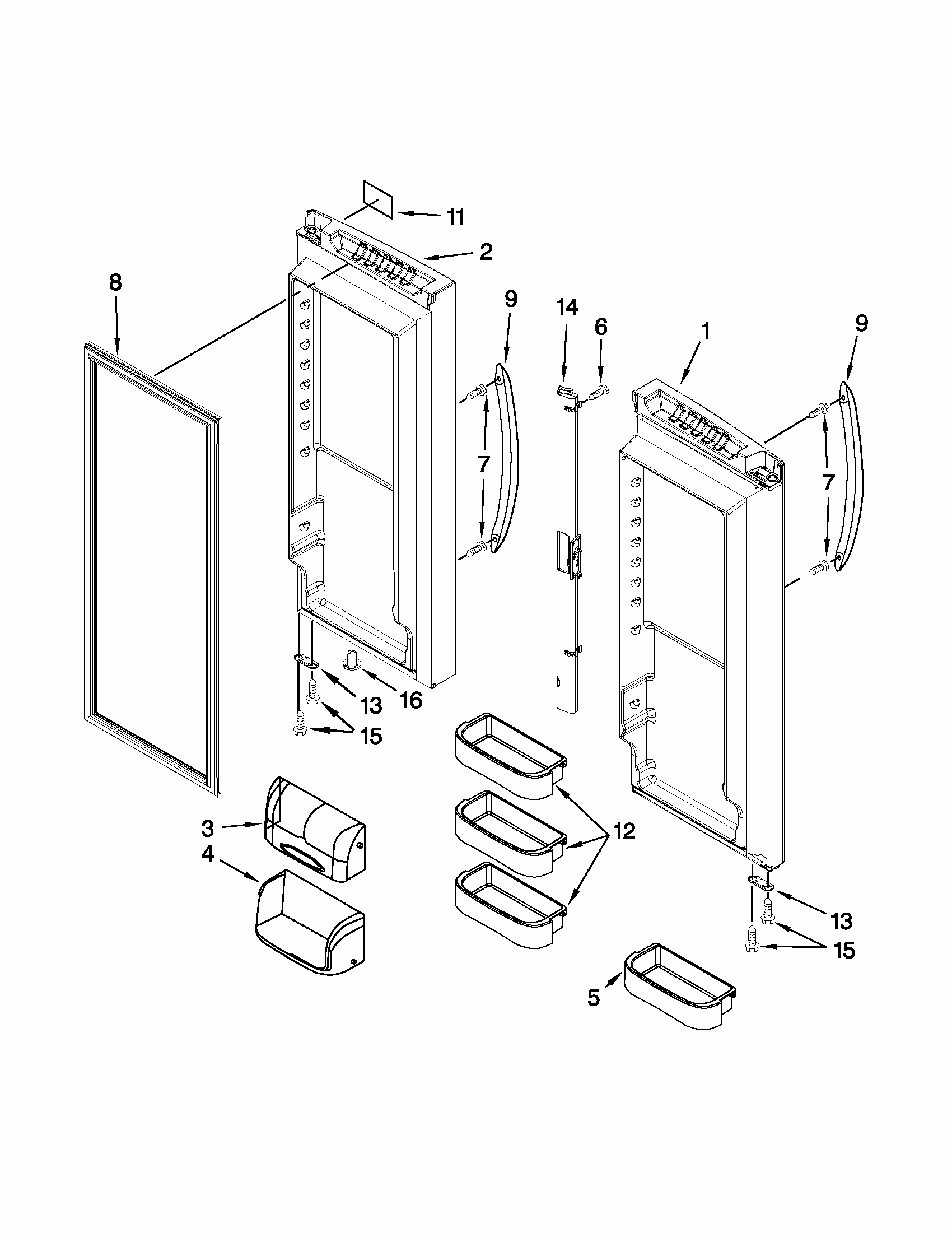 Refrigerator Door Diagram and Parts List for 59672013017  Kenmore Refrigerator