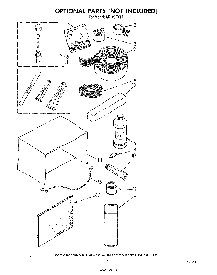 LIT/OPTIONAL Diagram and Parts List for AR1000XT0  Whirlpool Air Conditioner