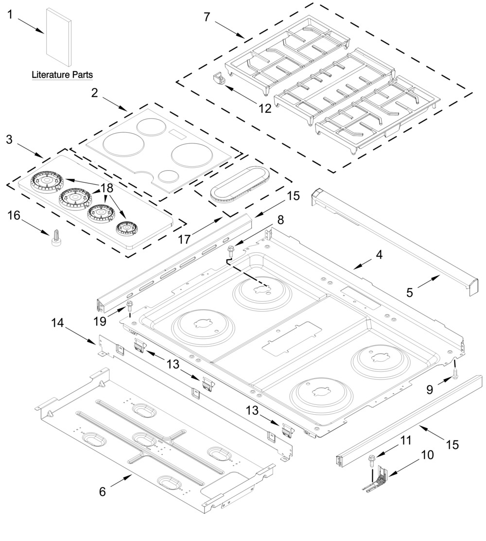 Cooktop Parts Diagram and Parts List for KSGS330SPS0  Whirlpool Range