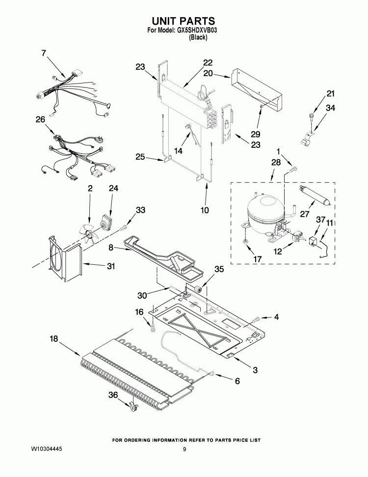 UNIT PARTS Diagram and Parts List for GX5SHDXVB03  Whirlpool Refrigerator
