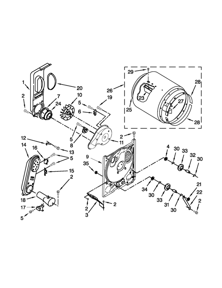 Bulkhead Parts Diagram and Parts List for RGD4645EW0  Roper Dryer
