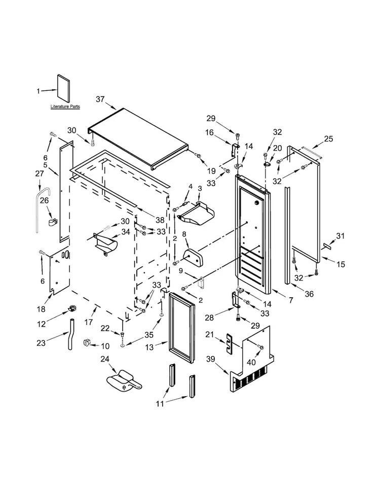 Cabinet, Door And Liner Parts Diagram and Parts List for KUIX505ESS1  KitchenAid Ice Maker