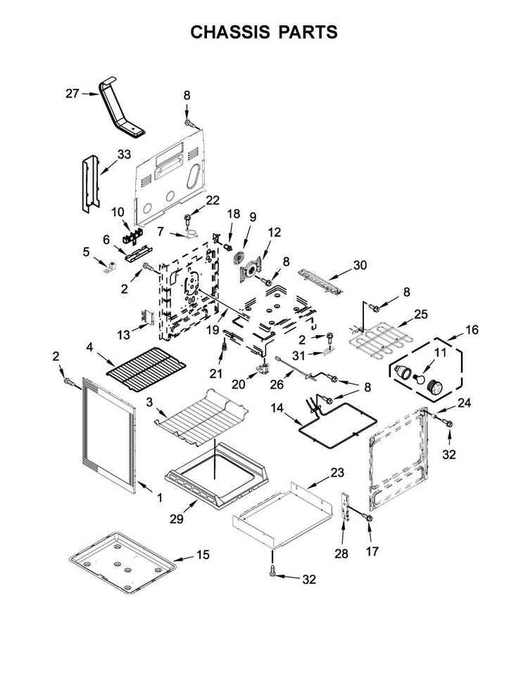 Chassis Parts Diagram and Parts List for KFEG500EBS1  KitchenAid Range