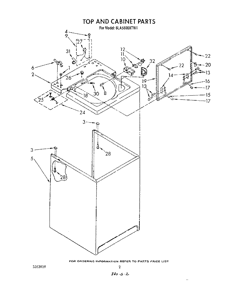 TOP AND CABINET , LITERATURE AND OPTIONAL Diagram and Parts List for 6LA5800XTN1  Whirlpool Washer
