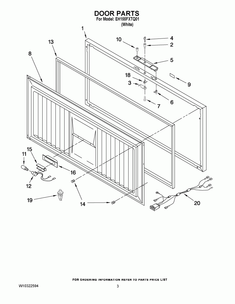 DOOR PARTS Diagram and Parts List for EH155FXTQ01  Whirlpool Freezer
