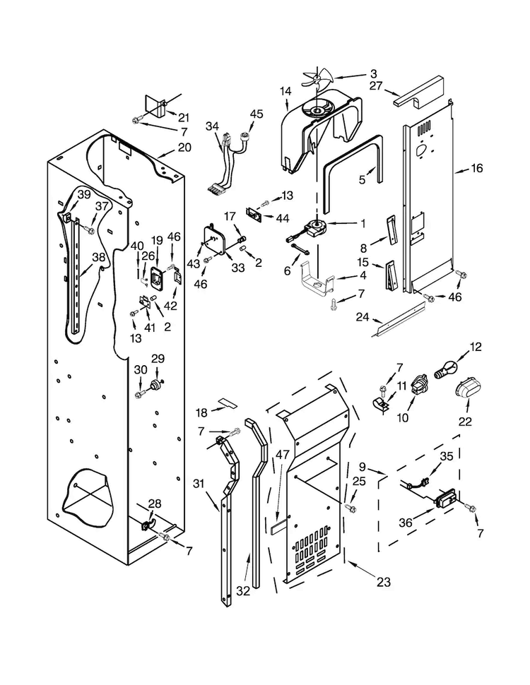 Freezer Liner And Air Flow Parts Diagram and Parts List for KSSC48QVS10  KitchenAid Refrigerator