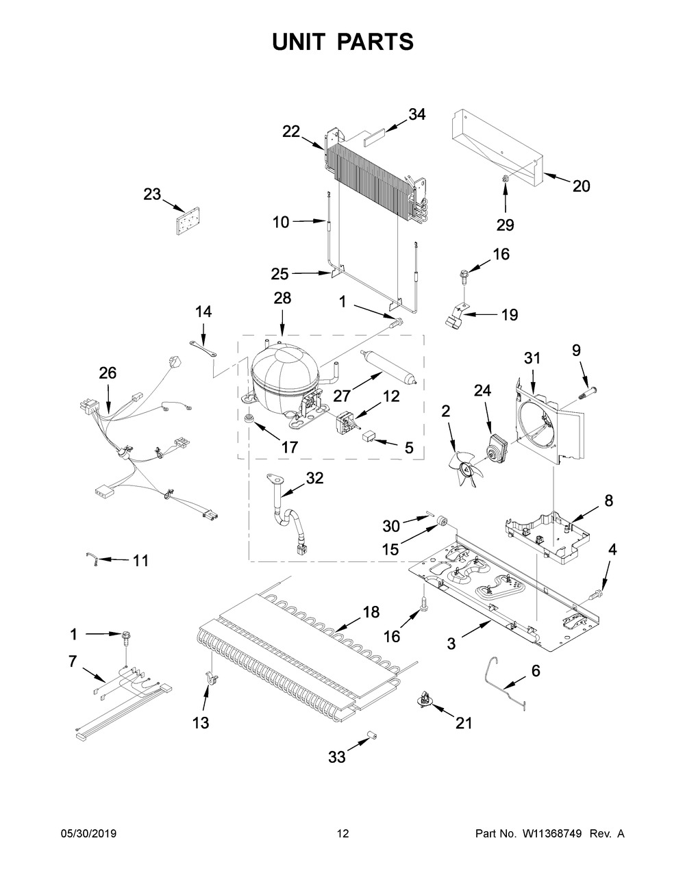 Unit Parts Diagram and Parts List for KRBL102ESS01  Whirlpool Refrigerator