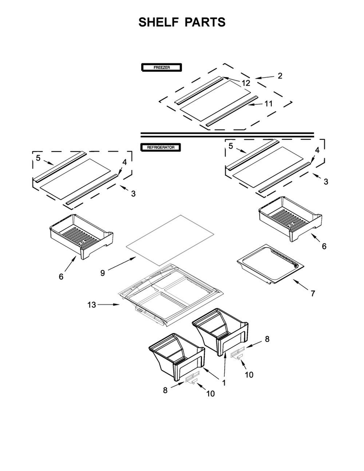 Shelf Parts Diagram and Parts List for WRT518SZFG00  Whirlpool Refrigerator