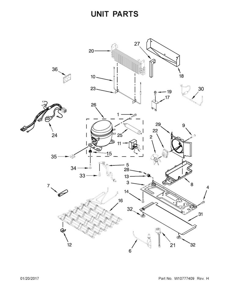 Unit Parts Diagram and Parts List for KRMF706EBS00  KitchenAid Refrigerator