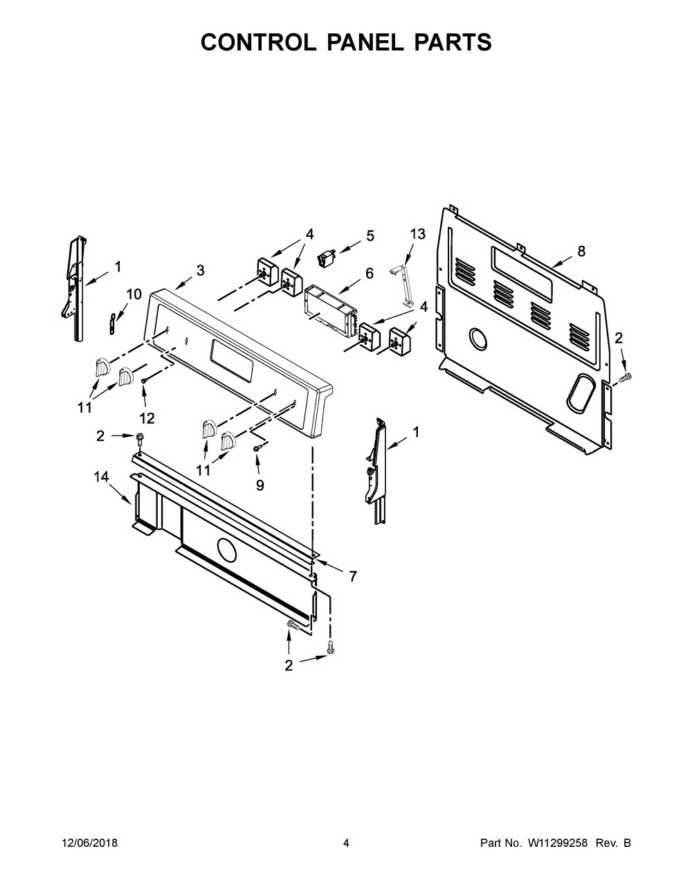 Control Panel Parts Diagram and Parts List for WFC310S0ES3  Whirlpool Range