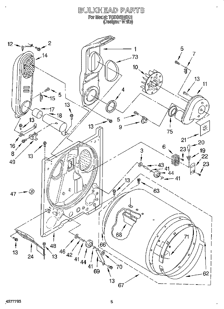 BULKHEAD Diagram and Parts List for TGDS680EQ1  Estate Dryer
