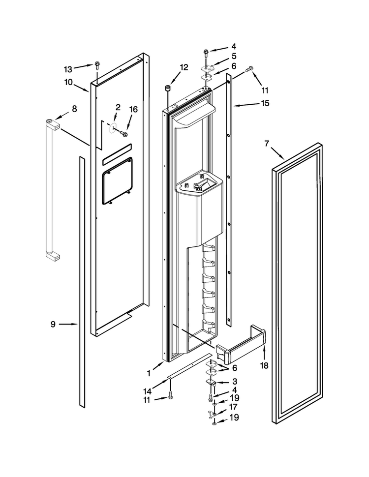 Freezer Door Parts Diagram and Parts List for KBSD502ESS00  KitchenAid Refrigerator