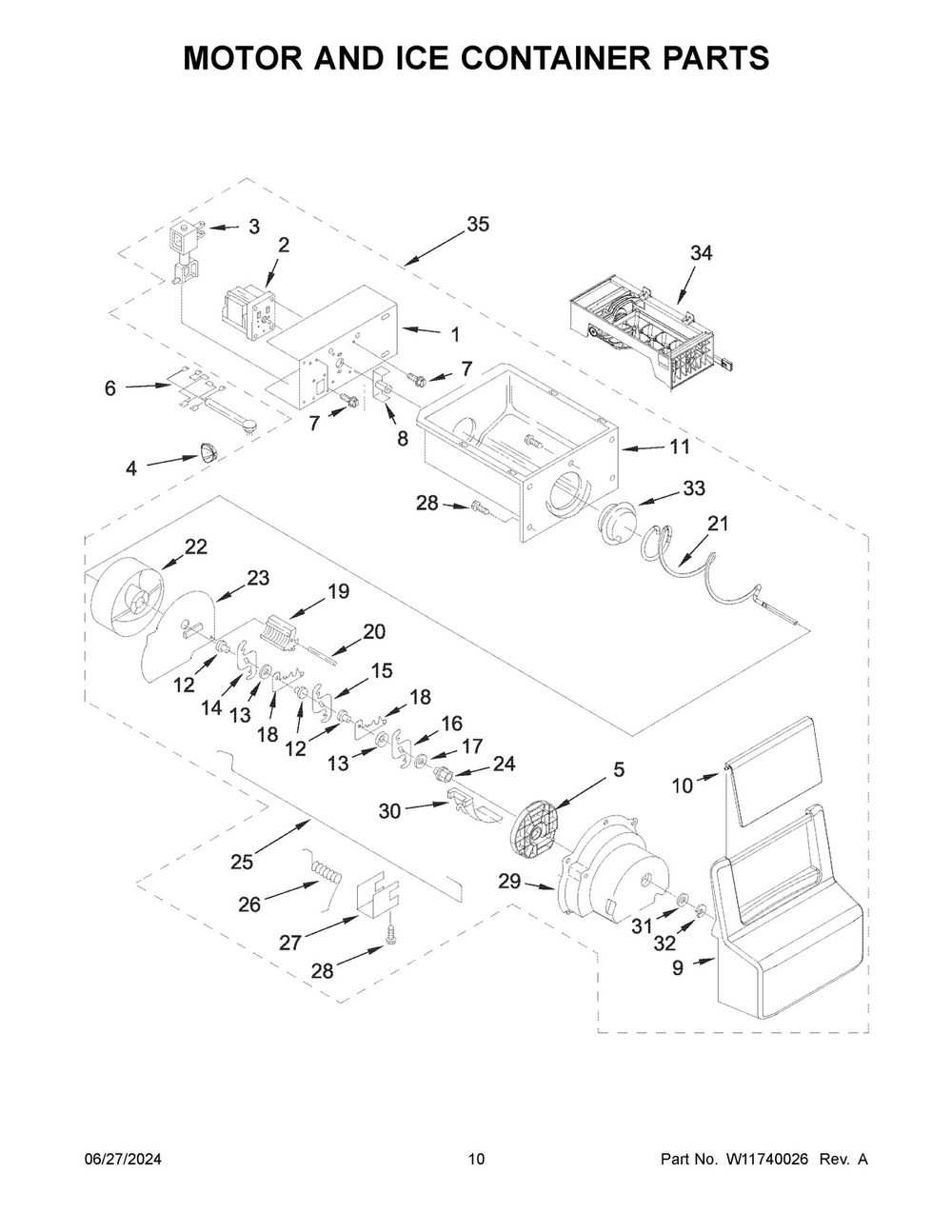 06 - Motor And Ice Container Parts Diagram and Parts List for WRS325SDHZ13  Whirlpool Refrigerator