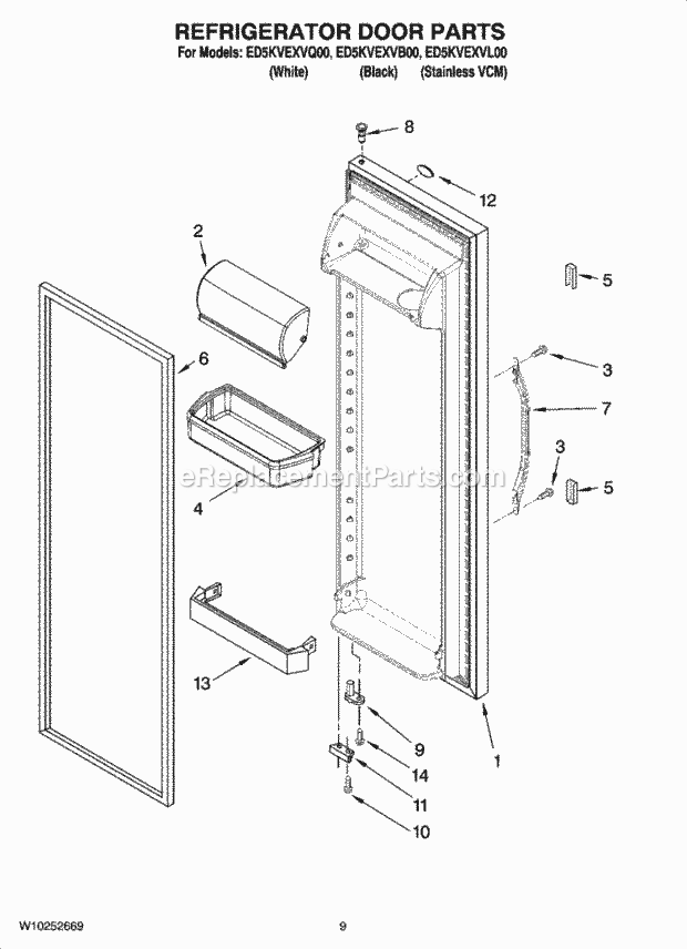 REFRIGERATOR DOOR PARTS Diagram and Parts List for ED5KVEXVB00  Whirlpool Refrigerator
