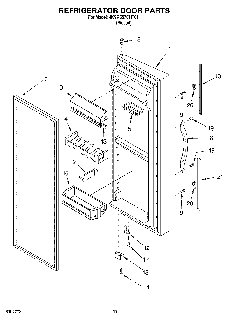 REFRIGERATOR DOOR Diagram and Parts List for 4KSRS27CHT01  KitchenAid Refrigerator