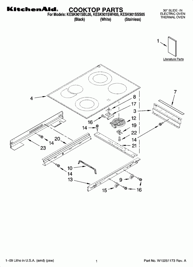 COOKTOP PARTS Diagram and Parts List for KESK901SSS05  KitchenAid Range