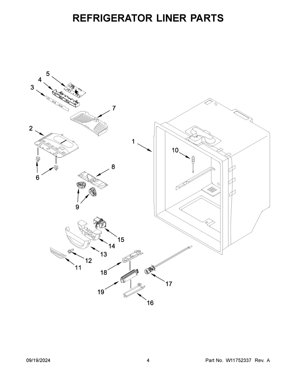 03 - Refrigerator Liner Parts Diagram and Parts List for WRFF3036RW00  Whirlpool Refrigerator