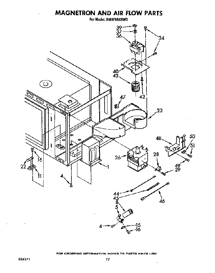 Magnetron And Air Flow Diagram and Parts List for RM978BXSN0  Whirlpool Range