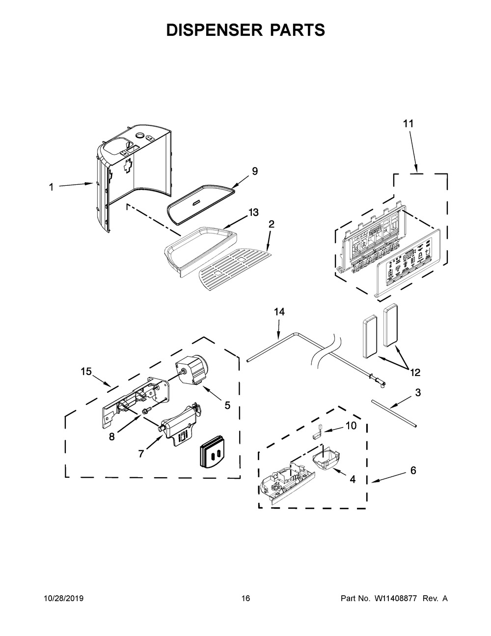 Dispenser Parts Diagram and Parts List for KRSF705HBS00  Whirlpool Refrigerator