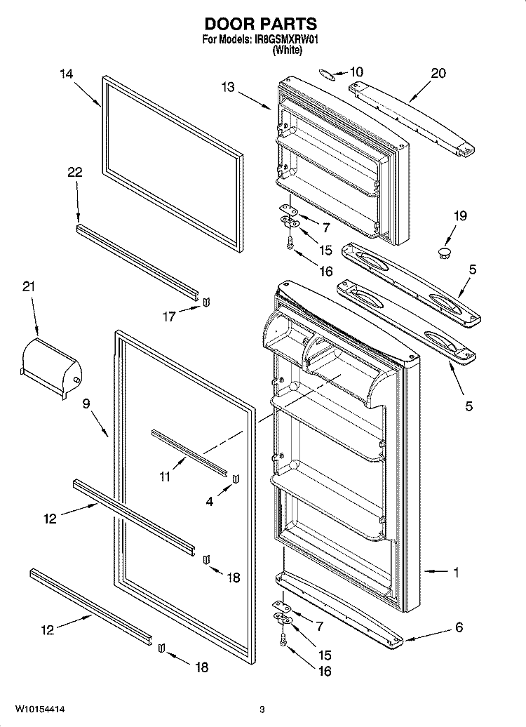 DOOR PARTS Diagram and Parts List for IR8GSMXRW01  Whirlpool Refrigerator
