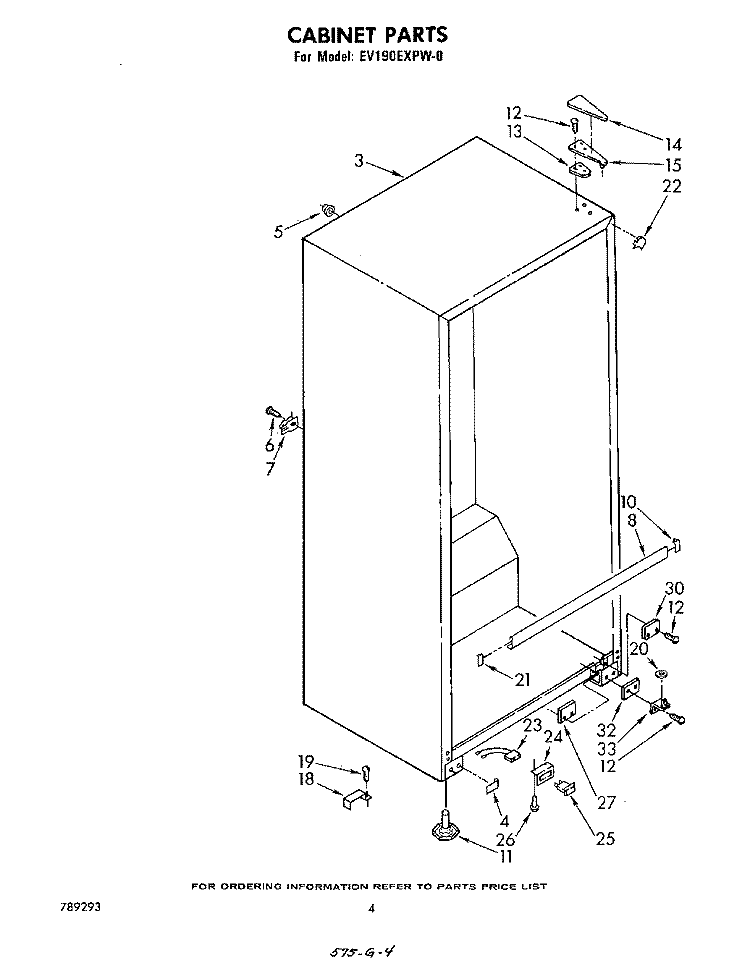CABINET Diagram and Parts List for EV190EXPW0  Whirlpool Freezer