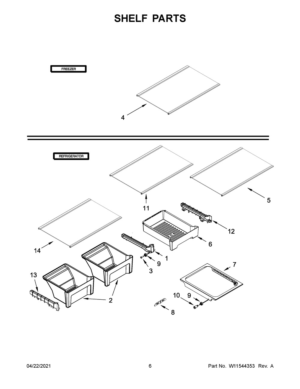 Shelf Parts Diagram and Parts List for WRT148FZDB03  Whirlpool Refrigerator
