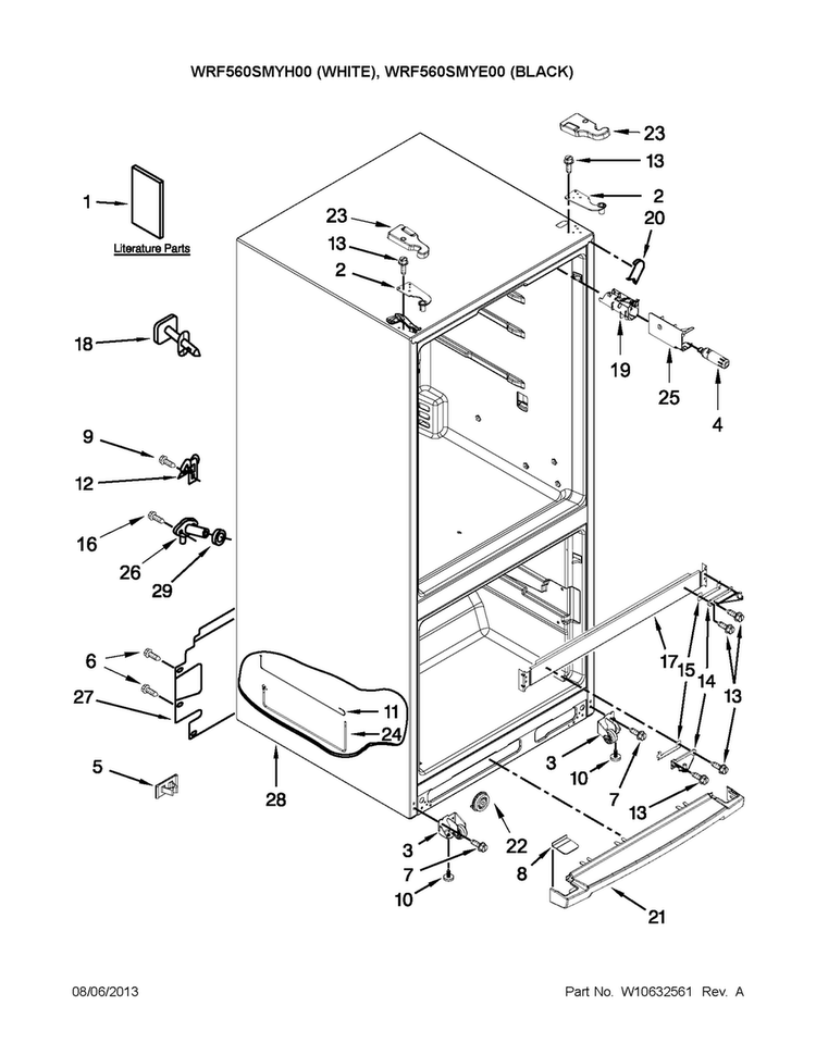 Cabinet Parts Diagram and Parts List for WRF560SMYH00  Whirlpool Refrigerator