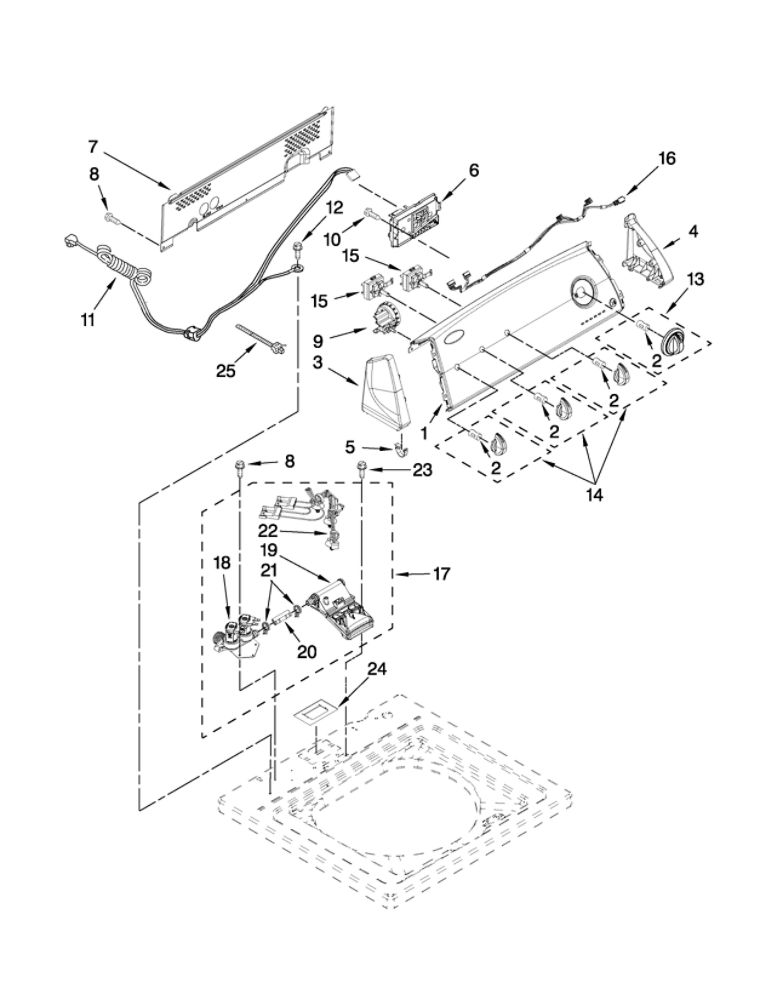 Controls And Water Inlet Parts Diagram and Parts List for 11021182010  Kenmore Washer