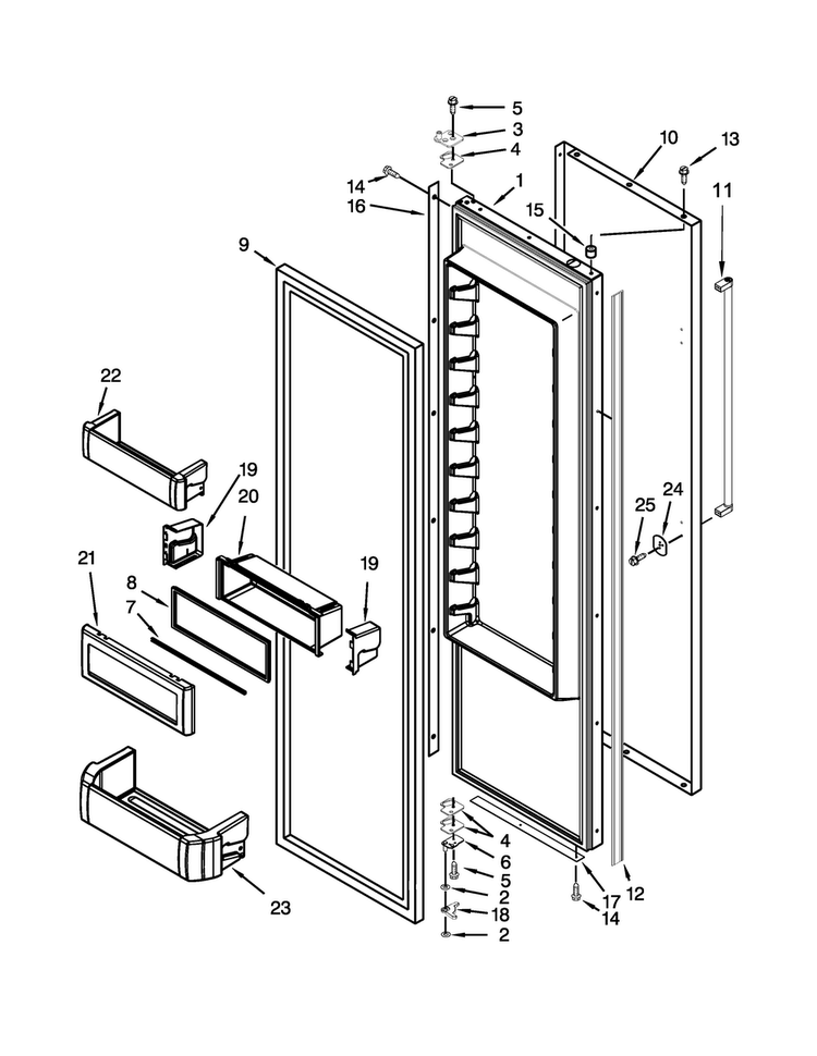 Refrigerator Door Parts Diagram and Parts List for KBSN508ESS00  KitchenAid Refrigerator