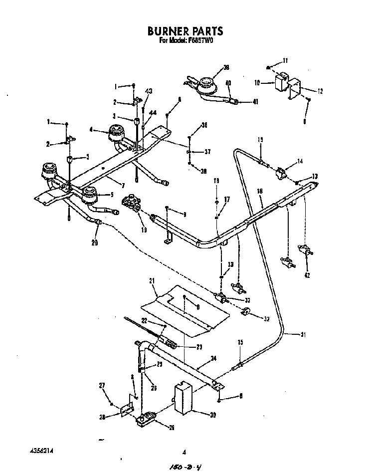 Burner Diagram and Parts List for F6857*0  Roper Range