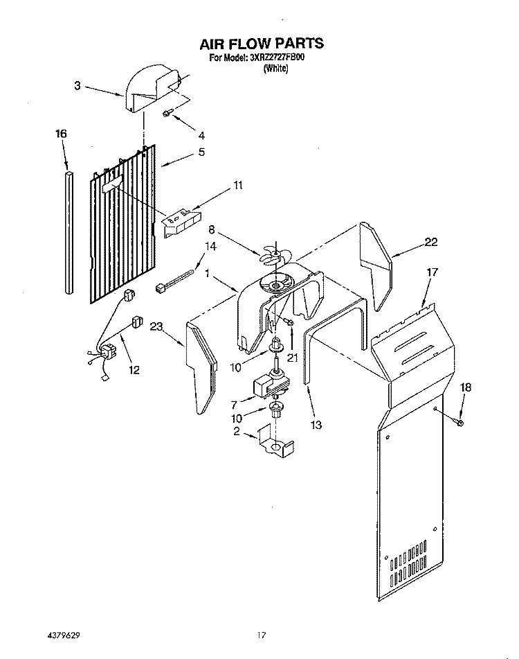 AIRFLOW Diagram and Parts List for 3XRZ2727FB00  Whirlpool Refrigerator