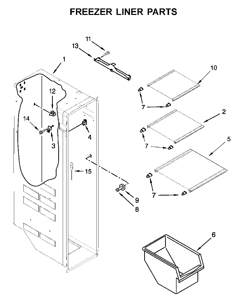 Freezer liner parts Diagram and Parts List for WRS325SDHW05  Whirlpool Refrigerator