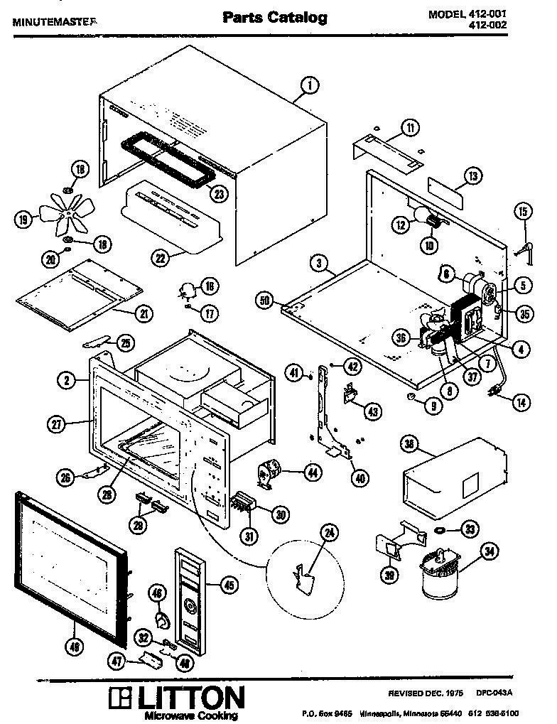 01 - Page 1 Diagram and Parts List for 412002  Whirlpool Microwave