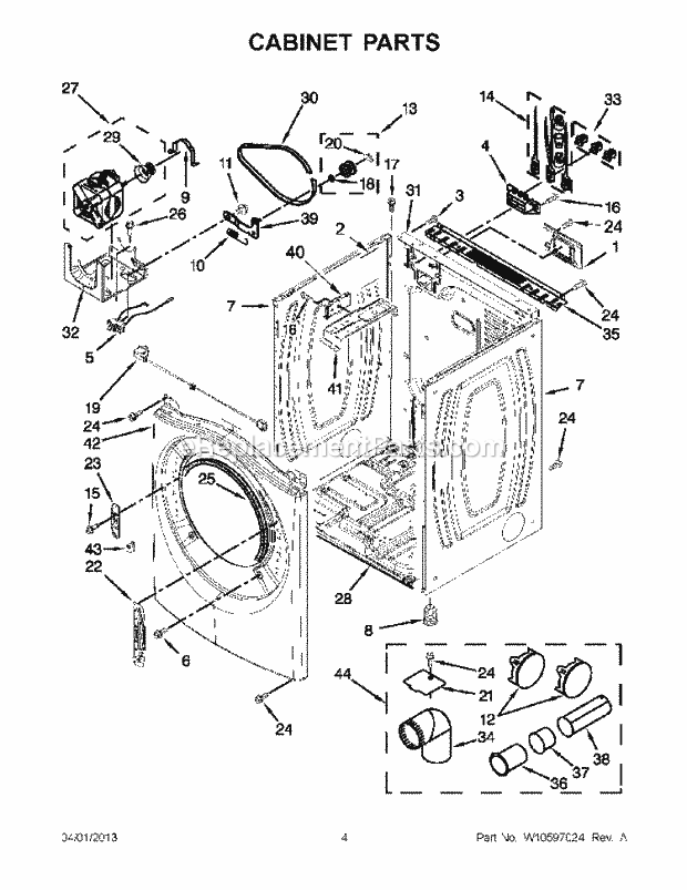 CABINET PARTS Diagram and Parts List for WED70HEBW0  Whirlpool Dryer