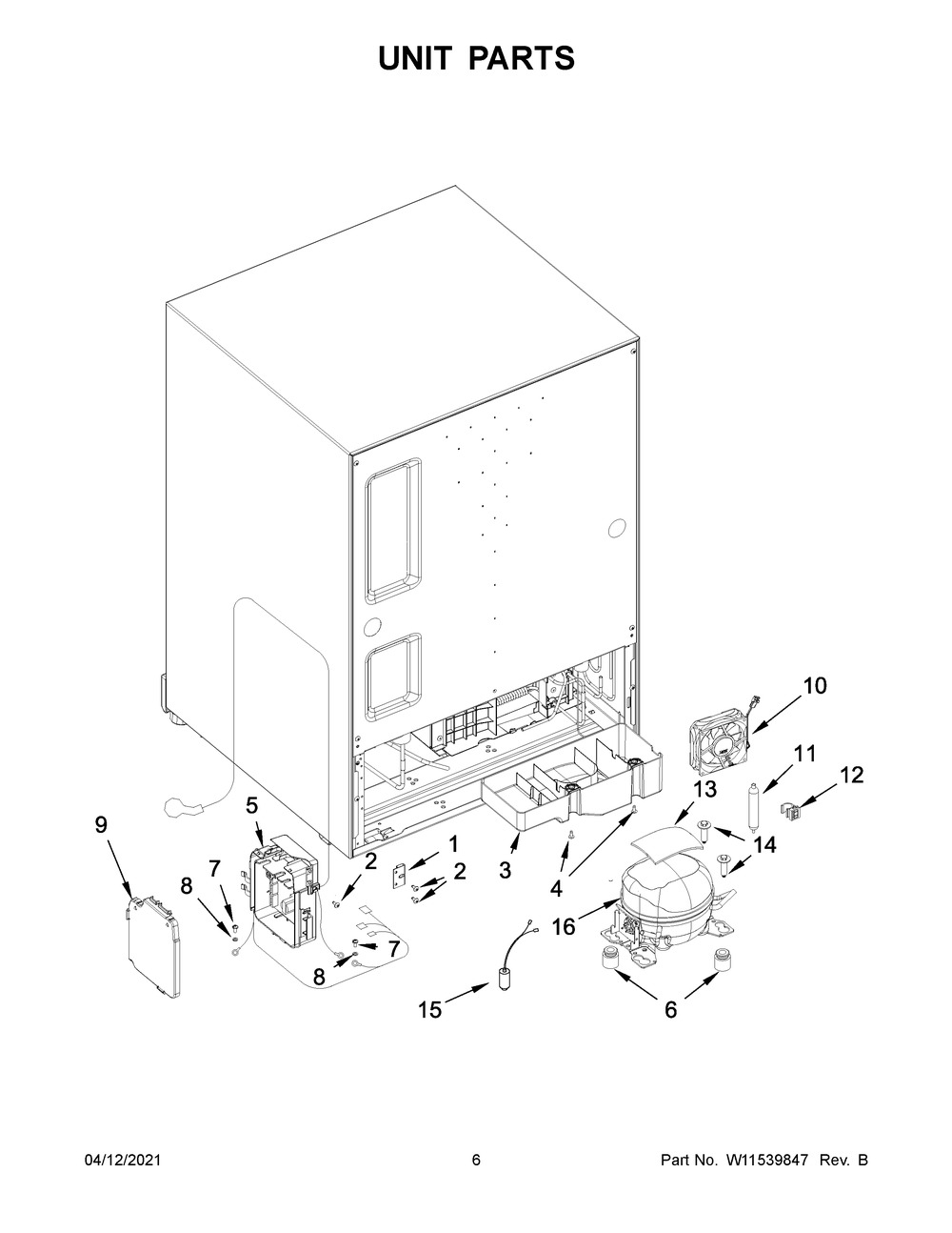 Unit Parts Diagram and Parts List for KUBL214KSB00  Whirlpool Wine and Beverage Cooler