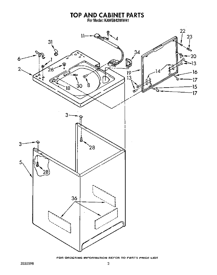 TOP AND CABINET, LIT/OPTIONAL Diagram and Parts List for KAWE842WAL1  Whirlpool Washer