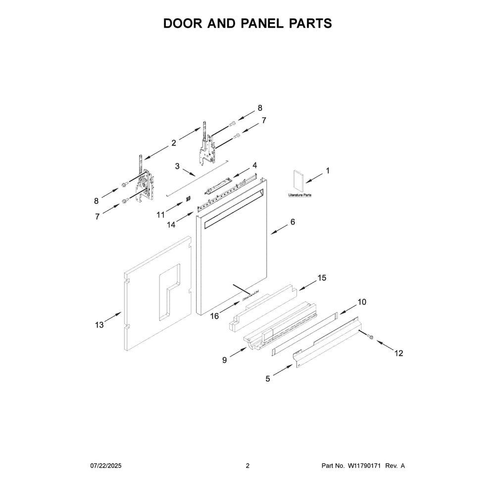 Door And Panel Parts Diagram and Parts List for KDFS424SBE0  KitchenAid Dishwasher